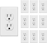 TAKETEK Duplex Receptacle Outlet with Wall Plate, Tamper-Resistant Electrical Outlet, Residential Grade, 15A 125V, Self-Grounding, 2-Pole, UL Listed, White (10 Pack)