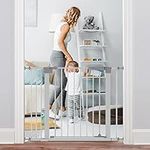 LEMKA Walk Thru Baby Gate, 31-41 inch Auto-Close Safety Pet Gate Metal Expandable Dog Gate with Pressure Mount for Stairs,Doorways,Banister (31"-41" Wide, White)