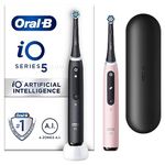 Oral-B iO5 2x Electric Toothbrushes For Adults, 2 Handles, 2 Toothbrush Heads & 1 Travel Case, 5 Modes, Teeth Whitening, UK 2 Pin Plug, Black & Pink