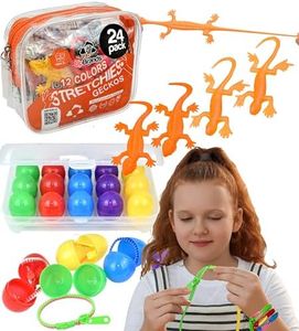 UpBrands 39 Easter Basket Stuffers for Boys & Girls: 15 Filled Easter Eggs with Fidget Toys Zipper Bracelets & 24 Stretchy Lizard Toys, Kit for Easter Egg Hunt & Goodie Bag, Pinata Fillers