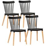 HOMCOM Dining Chairs Set of 4, Modern Accent Chair with Slatted Back, PP Seat & Wooden Legs for Living Room, Kitchen, Black