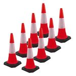 KUNPLAST Parking Barrier Traffic Cones for no parking zones, road safety, barricading gates and construction areas (PVC Red with hooks included) (Set of 8)