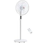 HOMCOM 16" Pedestal Fan with Remote Control, Height Adjustable, Tilted Head, Timer, Oscillating Standing Fan, Stand Floor Fans for Bedroom, White