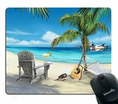 Smooffly Beaches Mouse Pad Custom,Island Animals Animated Paradise Island Guitar on The Beach Personality Gaming Mouse Pad