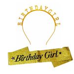 Propsicle Golden Birthday Girl Sash & Birthday Girl Crown Tiara Golden Birthday Party Decoration Girl Head Band Combo - Pack of 2