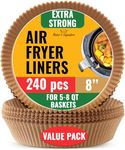 Baker's Signature Air Fryer Parchment Paper Liner, 240Pcs - Disposable 8" Round Air Fryer Liners Compatible with Up to 5.7 qt Baskets - Unbleached, Non-Stick Paper Liners, Oil Proof for Easy Cleanup