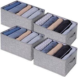 Fixwal 4pcs Wardrobe Clothes Organizer Foldable Jean Organizer for Drawer Washable Compartment Closet Organizers and Storage Bins for Clothes Jeans Pants Sweaters 5 Grids Gray