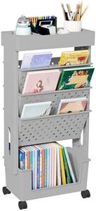 YEMUNY 5 Tier Rolling Utility Cart Multi-Functional Movable Storage Book Shelves with Lockable Casters for Study Office Kitchen Classroom, Grey