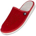 FOOTHUGS Womens Slippers Memory Foam Plantar Fasciitis Ladies Slippers Breathable Arch Support Mules For Women Wide Fit (6.5 UK Wide, Red)