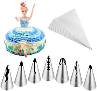 Kasmoire 7Pcs Pleated Skirt Piping Tips Set,Stainless Steel Ruffle Piping Nozzles Icing Tips Set with 10Pcs Disposable Piping Bags For Pastry Cupcakes,Cakes Cookies Decorating