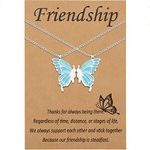 CheersLife Friendship Necklace 2 Best Friend BFF Butterfly Matching Necklaces Jewelry Gifts for Teen Girls Women Friends Long Distance Birthday Gift Blue and Silver