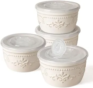 Artena Ramekins with Lids, Creme Brulee Ramekins Oven Safe, Pudding Cups, Souffle Cups, Custard Cups, Ceramic Ramiken, Dipping Sauce Cups, Food Storage Containers with Lids, Set of 4 (Damask Floral, 4 oz)