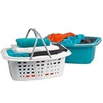 Beldray LA030450TQ Set Of 2 Stackable Laundry Baskets - 26L Strong Washing Basket, Carry Handles, Plastic Laundry Hamper, Storage & Tidy Organiser, Ideal for Washing and Drying, Turquoise/White