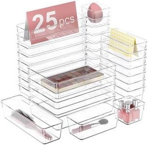 RETHONE 25 PCS Plastic Drawer Organizer Set, Clear Desk Drawer Organizers and Storage for Makeup Utensil Office Gadgets