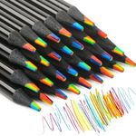 ThEast Black Wooden Rainbow Colored Pencils, 7 Color in 1 rainbow Pencils, Art Supplies for Kids and Adults, Assorted Colors for Drawing Coloring Sketching, Multicolored Core, Pre-sharpened (12)