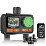 RESTMO RF Remote Controlled Water Timer 2 Outlets, Garden Hose Timer with Automatic/Manual/Rain Delay System for Outdoor Tap, Drip Irrigation and Lawn Watering