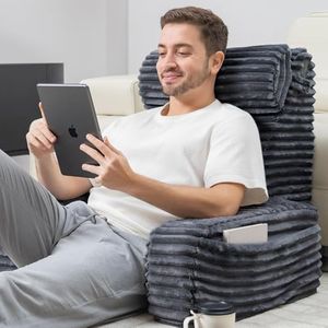 ENITYA Reading Pillow for Sitting in Bed Adult, 24in XXL Back Pillow for Bed Sitting up, Big Pockets & Built-in Arms, Back Support Chair Pillow for Watching TV/Reading/Gaming/Resting/Post Surgery,Grey