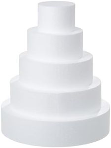 Crafare 5 Tiers Round Foam Cake Dummies Set 4" 6" 8" 10" 12" White Fake Cake Dummy 15 Inch Tall for Christmas Wedding Supplies Baby Shower Birthday Decorating Display