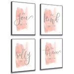 Set of 4 Teen Girls Wall Art Canvas Painting Be You Inspirational Quote Print Blush Grey Wall Picture Nordic Poster for Woman's Bedroom Decor Home Living Room