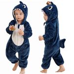 COOKY.D Baby Flannel Cartoon Hooded Romper Zipper Toddler Playsuits Outfits Infant Boys Girls Jumpsuit,Blue Shark 30-36 Months