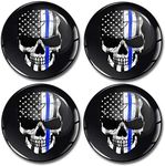 Biomar Labs 4 x 70mm 3D Domed Car Wheel Centre Center Rims Stickers Decals for Caps Vehicle Auto Tuning Emblem American Star United States USA Thin Blue Line Flag Skull A 9970