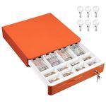 Tera 16 inch Auto Open Cash Drawer with Micro Switch Heavy Duty Insert Tray 5 Bill 8 Coin for POS System Removable Cash Tray Media Slot 24V RJ12 Key-Lock for Retail Round Corner, 405R Orange