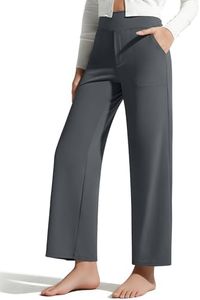G4Free Dress Pants for Women with Pockets,High Waist Strech Soft Wide Leg Petite Pants for Women Yoga Trousers(Dark Gray,L,27")