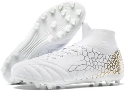 obeacurve Men's Womens High-top Slip-on Soccer Cleats White/Gold