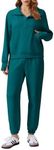 PINSPARK Womens 2 Piece Outfits Oversized Fleece Sweatshirt Jogger Sweatpants Travel Tracksuit Fall 2024,Green Jade Medium