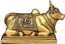 Brass Mart Astadhatu Brass Nandi Bull Idol for Home Temple/Decorative Brisabh Nandi Idol for Puja/Shiv Nandi Puja Idol (4 Cm, Gold)