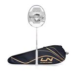 Li-Ning Li-Ning G-Force 8900 Extra Strong Strung Badminton Racket with Full Cover | 3U | Maximum Tension ≤ 35 Lbs (White/Silver)