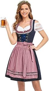 HiZiTi Oktoberfest Costumes Women Dirndl Dresses 3 Pcs German Oktoberfest Dresses Bavarian Costume Beer Carnival Outfits, Blue and Pink, Medium