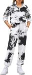 Arshiner Clothes for Teen Girls Zip Up Pullover Sweatshirt and Sweatpant Tracksuit Lounge Sets White & Black 12-13Y