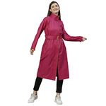 ZEEL Ladies High Neck Raincoat | Waterproof Long Raincoat with Belt| PINK| XL Diva