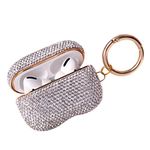 Sparkly Diamond Case for AirPods Pro with Keychain, Shockproof Protective Premium Bling Rhinestone Cover Skin Compatible with AirPods Pro Charging Case (PRO White+Gold Plated)