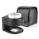 Red Square 30X Loupe Magnifier with 6 Light,Desktop Portable Metal Magnifier Folding Scale Sewing Magnifing Glass for Textile Optical Jewelry Tool Coins Currency (Black)