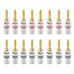 Nakamichi Excel Series 24k Gold Plated Banana Plug 12 AWG - 18 AWG Gauge Size 4mm for Speakers Amplifier Hi-Fi AV Receiver Stereo Home Theatre Audio Wire Cable Screw Connector 16 Pcs (8-Pairs)