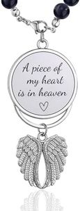 Memorial Car Charm Sympathy Gifts for Loss of Loved one, Keep Making Her Proud Ornament Hanging Rear View Mirror Accessories Grief Bereavement Sympathy Gift (A Piece of My Heart is in Heaven-Silver)