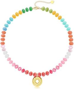Gifts for Women Bubble O Letter Necklace Gold Initial Bracelets for Women Colorful Gemstone Pendant Choker Rainbow Boho Summer Beach Gifts for Her Stocking Stuffers for Teens Christmas Jewelry