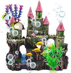 MUYG Aquarium Castle Decorations, Resin Castle for Fish Tank with Randomly Color Plants Decor Accessories for Freshwater and Saltwater Fish Tanks (Pink)