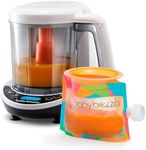 Baby Brezza One Step Baby Food Maker Deluxe - Auto Shut Off, Dishwasher Safe Cooker and Blender to Steam + Puree Organic Food for Infants + Toddlers - Set of 3 Pouches + 3 Funnels