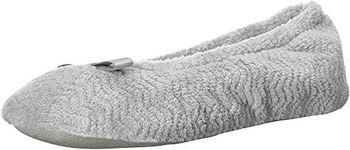 isotoner Women's Moisture Wicking and Suede Sole for Comfort Ballet Flat, Light Grey, 5-6