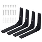 Swpeet 4 Pack 8"L x 6"H Iron Wall Shelf Bracket, Heavy Duty Shelf Support Bracket, Floating Shelf Bracket, Decorative Joint Angle L Steel Bracket Kit Contains 20/40MM Screws, Anchors for Home, Black