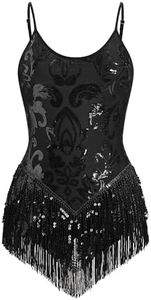 IBAKOM Women Sexy Shiny Sequins Fringe Bodysuit Sparkly Tassel Latin Jazz Dance Acrobat Costume Adult Circus Trapeze Artist Dancing Queen Rave Outfits Glitter Christmas Dance Leotard Black S