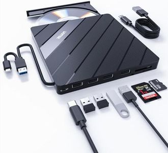 Unitek External DVD Driver USB C Portable CD/DVD +/-RW Drive/DVD Player with SD Card Reader USB 3.0 Hub USB C Power Port CD ROM Burner Compatible with Laptop Desktop PC Windows Linux OS Apple Mac