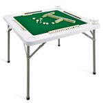 GYMAX Mahjong Table, 35” Folding Card Table with Cup Holders & Chip Trays, Square Domino Playing Table for Mahjong Poker