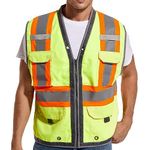 ArcRidge Reflective Safety Vest for Men and Women - Class 2 High Visibility Construction Vest - Dual Tone Reflective Strips, Yellow | Heavy Duty, Large