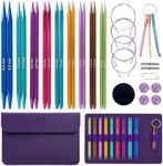 Yarniss 9 Pairs Square Circular Knitting Needles Set US 2.5~11, Interchangeable Knitting Needles Set,4.5" Aluminum Cubic Tips with 4 Flexible Cables&Storage Case