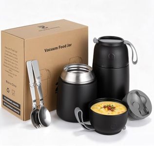 Insulated Thermo Food Jar for Hot & Cold Food for Kids Adult, 17&24 oz Soup Thermal Hot Food Containers for Lunch, Triple Layer Insulation Stainless Steel Food Jar with Spoon (2 Pack Black)