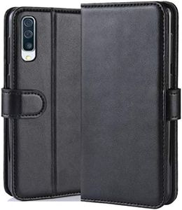 HualuBro Samsung Galaxy A50 / A50S / A30S Case, Genuine Leather Magnetic Shockproof Book Wallet Folio Flip Case Cover with Card Holder for Samsung Galaxy A50 Phone Case - Black